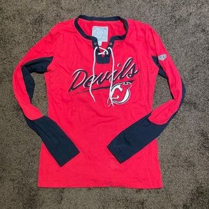 NJ Devils Ladies Long Sleeve Lace Up Shirt Jersey